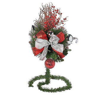 25-Inch Silver/Red Treetopper W/ Bows