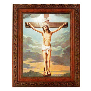 The Crucifixion In Ornate Wood Frame 10" X 12"