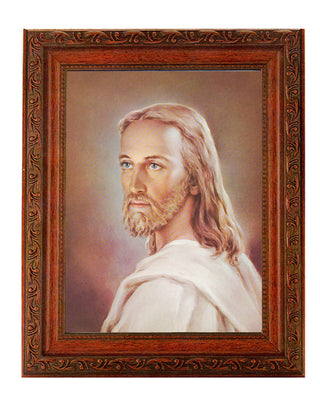 Head Of Christ In Ornate Wood Frame 10" X 12"