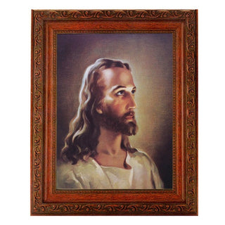 Head Of Christ In Ornate Wood Frame 10" X 12"