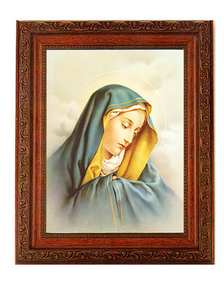 Our Lady Of Sorrows In Ornate Wood Frame 10" X 12"