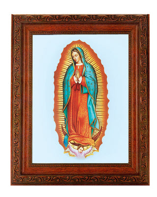 Our Lady Of Guadalupe In Ornate Wood Frame 10" X 12"