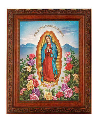 Our Lady Of Guadalupe In Ornate Wood Frame 10" X 12"