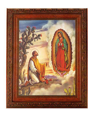 Our Lady Of Guadalupe with Juan Diego Ornate Wood Frame 10X12"