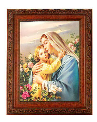 Madonna And Child In Ornate Wood Frame 10" X 12"