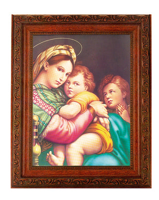 Raphaels-Madonna And Child In Ornate Wood Frame 10" X 12"