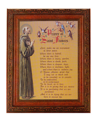 Prayer Of Saint Francis In Ornate Wood Frame 10" X 12"