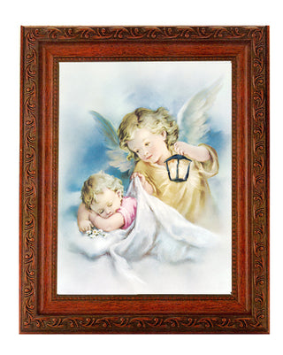 Guardian Angel With Lantern In Ornate Wood Frame 8X10 Print