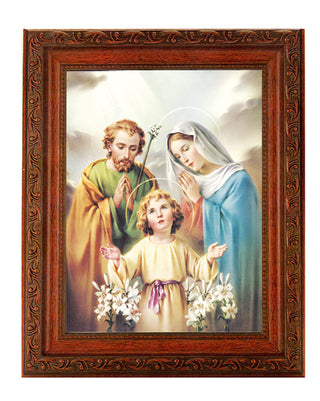 The Holy Family In Ornate Wood Frame 10" X 12"