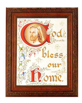 Christ-House Blessng In Ornate Wood Frame 10" X 12"