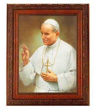 Saint John Paul II In Ornate Wood Frame 8X10 Print