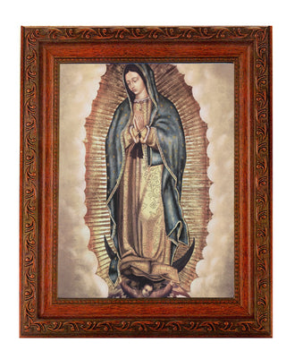 Our Lady Of Guadalupe In Ornate Wood Frame 10" X 12"