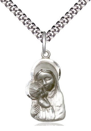 Sterling Silver Madonna & Child Medal Religious Jewelry