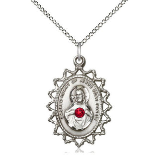 Sterling Silver Scapular with Ruby Stone Pendant with 3mm Ruby Swarovski stone Necklace