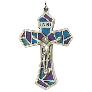 Bulk 1-1/4 inch Purple/Blue Enameled Crucifix