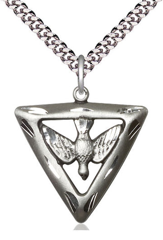 Sterling Silver Holy Spirit Triangle Medal Catholic Jewelry