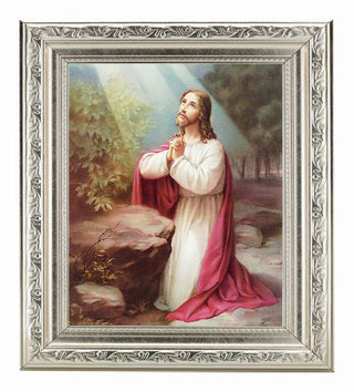 Christ On Mt.Olive In Ornate Silver Frame 10X12 8X10 Print