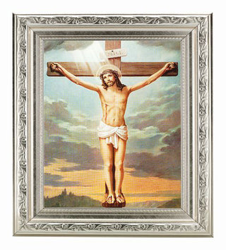 The Crucifixion with Ornate Silver Frame 10" X 12"