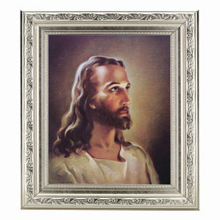 Head Of Christ In Ornate Silver Frame 10" X 12"