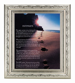 Footprints In Ornate Silver Frame 10" X 12"