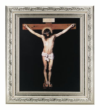 The Crucifixion with Ornate Silver Frame 10" X 12"