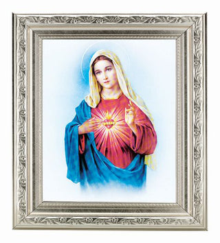 Immaculate Heart 8X10 In Silver Ornate Frame 10X12"