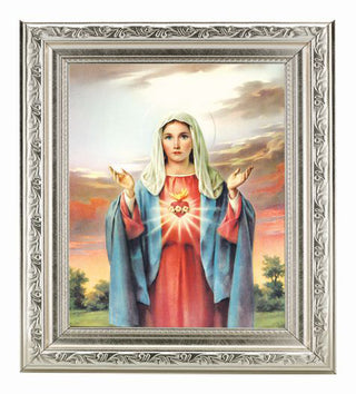 Immaculate Heart In Silver Frame 10" X 12"
