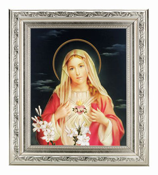 Immaculate Heart 8X10 In Silver Ornate Frame 10X12"