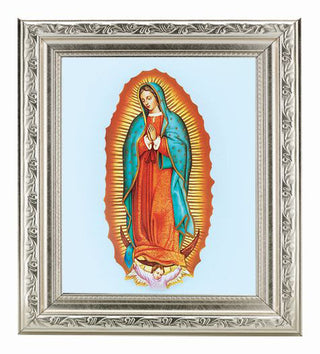 Our Lady Of Guadalupe In Ornate Silver Frame 10" X 12"