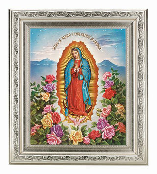 Our Lady Of Guadalupe In Ornate Silver Frame 10" X 12"