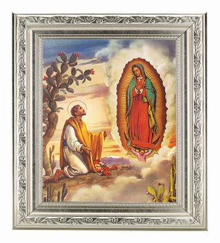 Our Lady Of Guadalupe In Ornate Silver Frame 10" X 12"