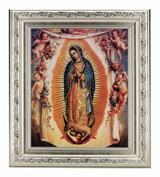 Our Lady Of Guadalupe In Ornate Silver Frame 10" X 12"