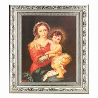 Murillo Madonna and Child Ornate Silver Frame 10" X 12"