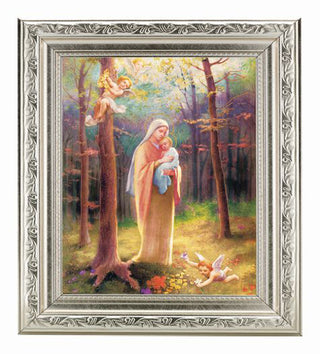 Madonna Of The Woods In Ornate Silver Frame 10" X 12"