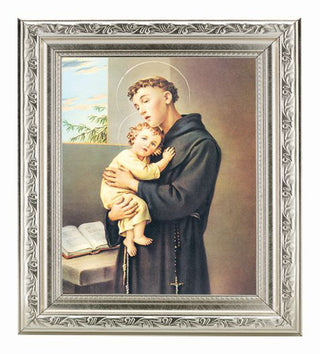 Saint Anthony In Ornate Silver Frame 10" X 12"