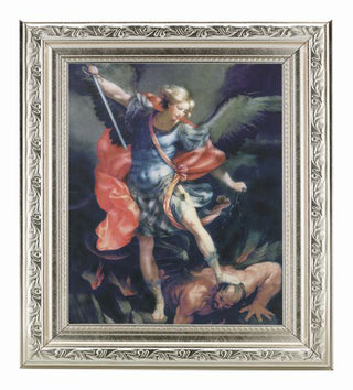 St. Michael In Ornate Silver Frame 10" X 12"