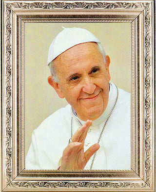 Pope Francis In Ornate Silver Frame 10" X 12"
