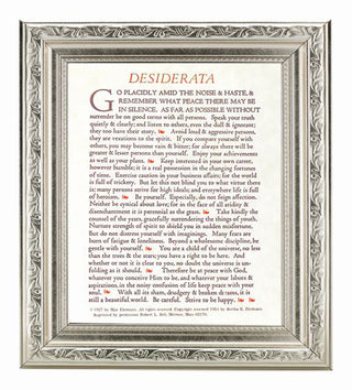 Desiderata In Ornate Silver Frame 10" X 12"