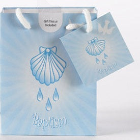 12-Pack - Small Baptism Boy Gift Bag with Gift Tissue