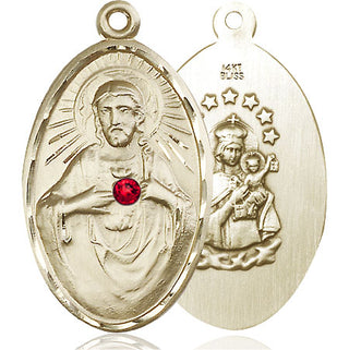 14kt Gold Scapular with Ruby Stone Medal with a 3mm Ruby Swarovski stone
