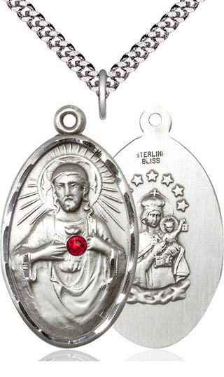 Sterling Silver Scapular with Ruby Stone Pendant with 3mm Ruby Swarovski Necklace