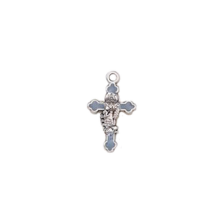 Bulk .75" Silver Tone and Blue Enamel First Holy Communion Cross