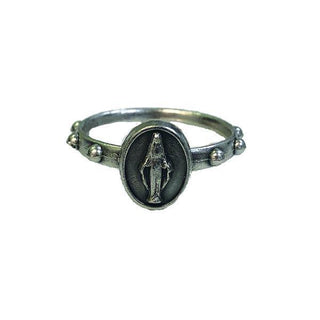 Silver-tone Miraculous Medal Rosary Ring, Size Medium 12 per size-pack