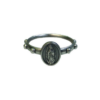 Silver-tone Lady of Guadalupe Rosary Ring, Size Medium 12 per size-pack