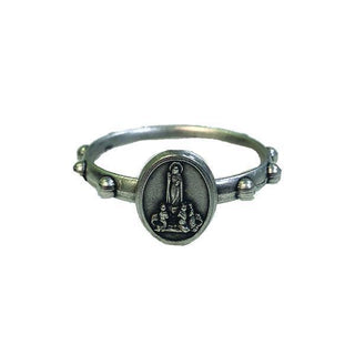 Silver-tone Lady of Fatima Rosary Ring, Size Medium 12 per size-pack