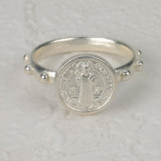 12-Pack - St Benedict Rosary Ring - Silver - SIZE 17 SMALL