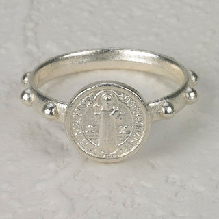 25-Pack - St Benedict Rosary Ring - Silver - SIZE 19 MEDIUM
