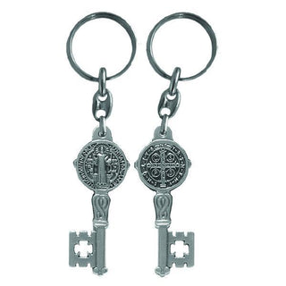 Silver-tone Key Shaped Key Ring - Saint Benedict 6-pack