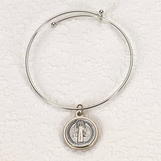 4-pack - St. Benedict Silver Tone Premium Bangle Bracelet