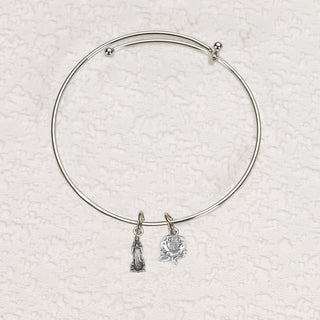 4-pack - Lady of Lourdes & Rose Charm Bangle Bracelet